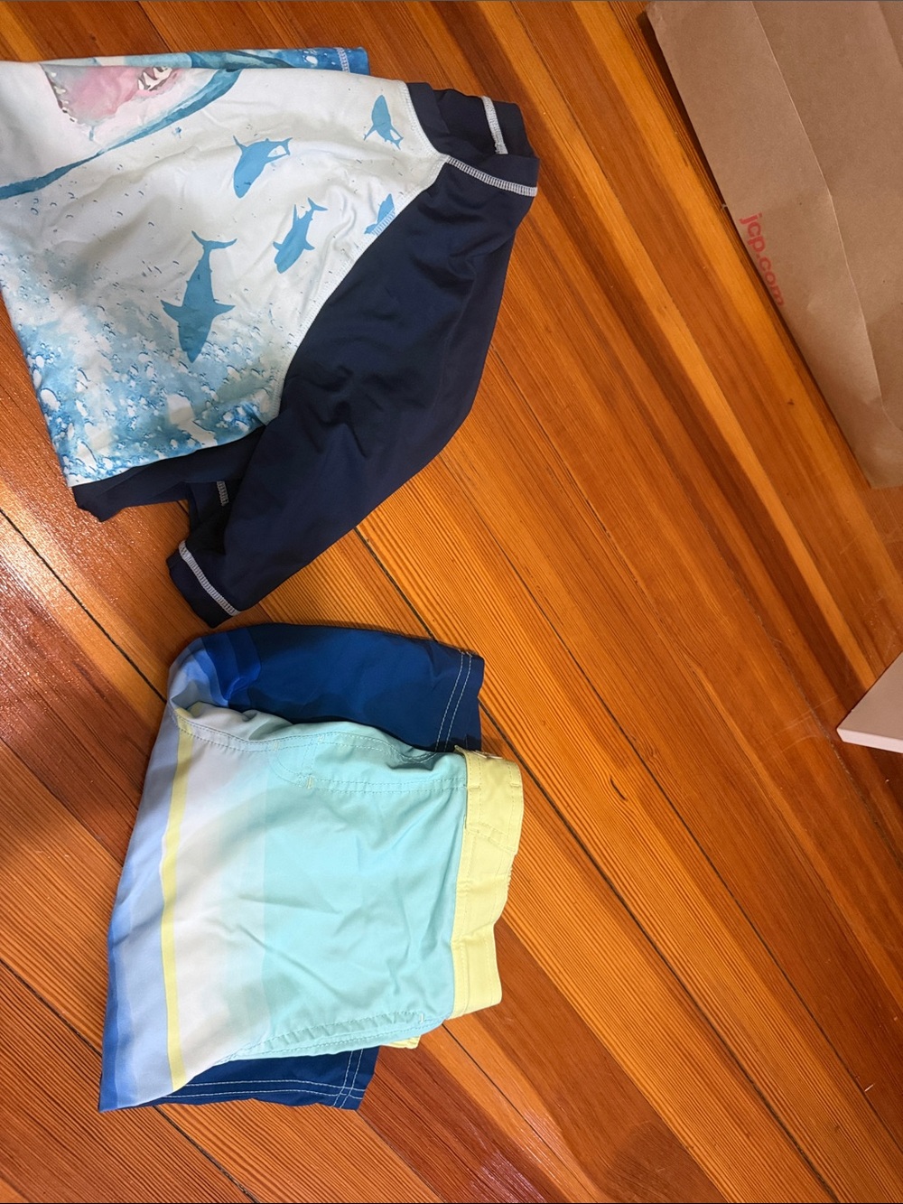 wonder nation Boys Navy and Light Blue Shark Rash Guard & Swim Trunks